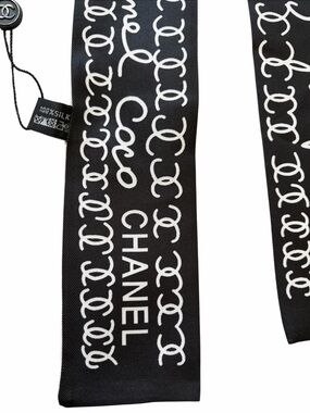 CHANEL Black and White Logo Silk Bandeau